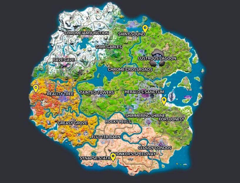 Approximate locations of the new fields (Image via Fortnite.GG)