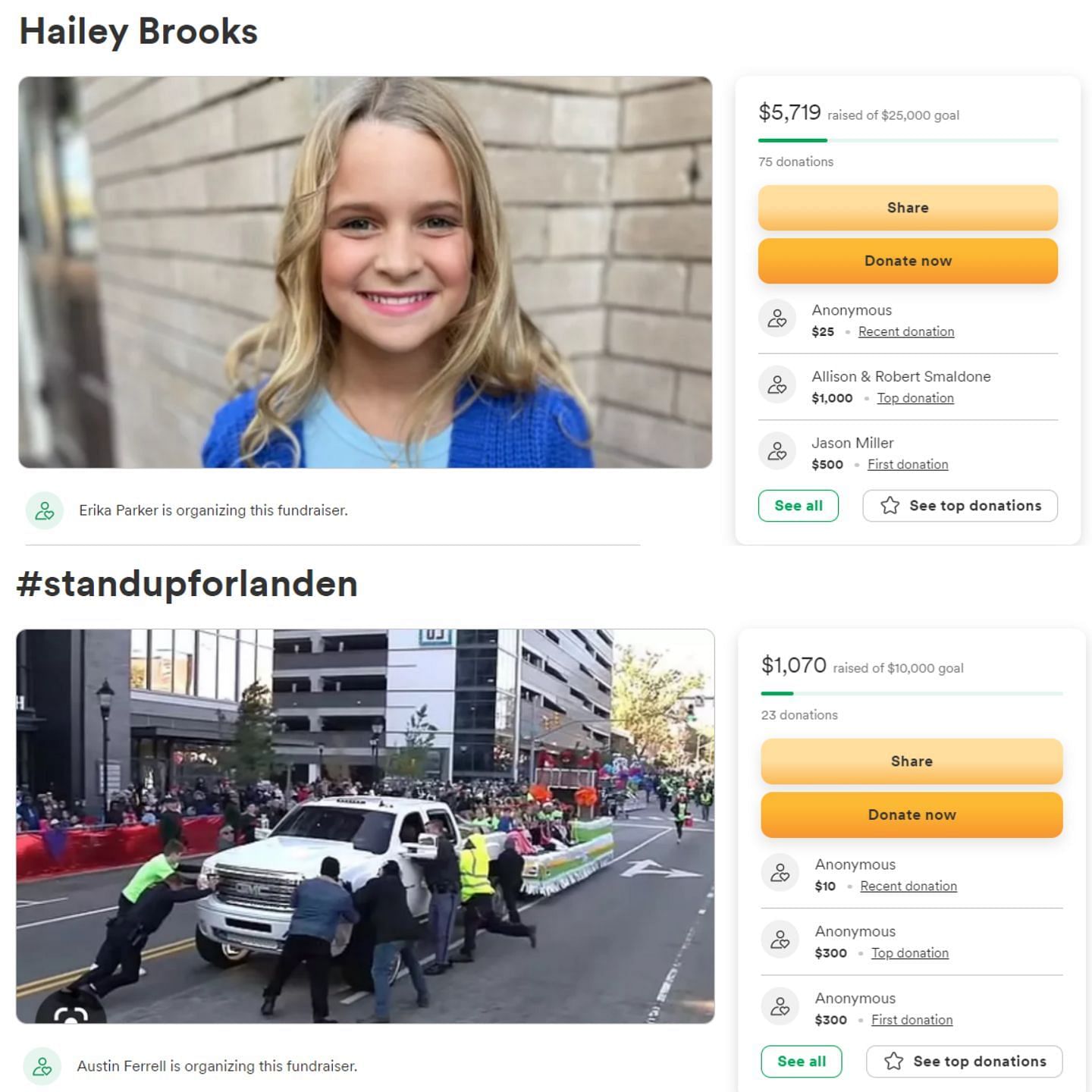 Fundraisers have been created for Landen Glass and Hailey Brooks (Images via GoFundMe)