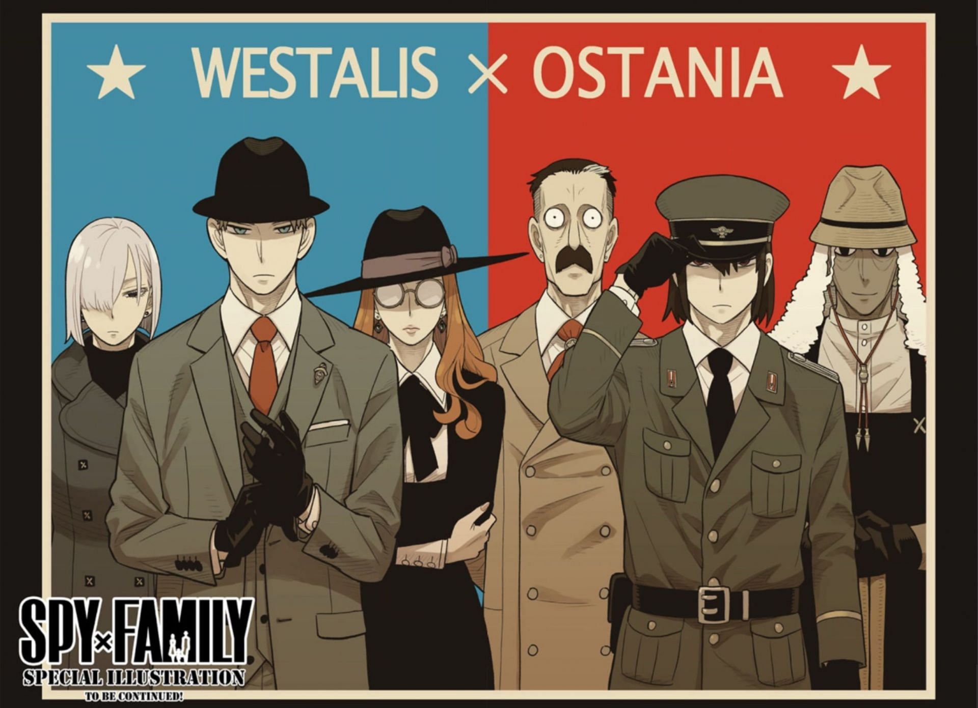 Spy x Family special illustration featuring Westalis and Ostania&#039;s key figures (Image via Shueisha)