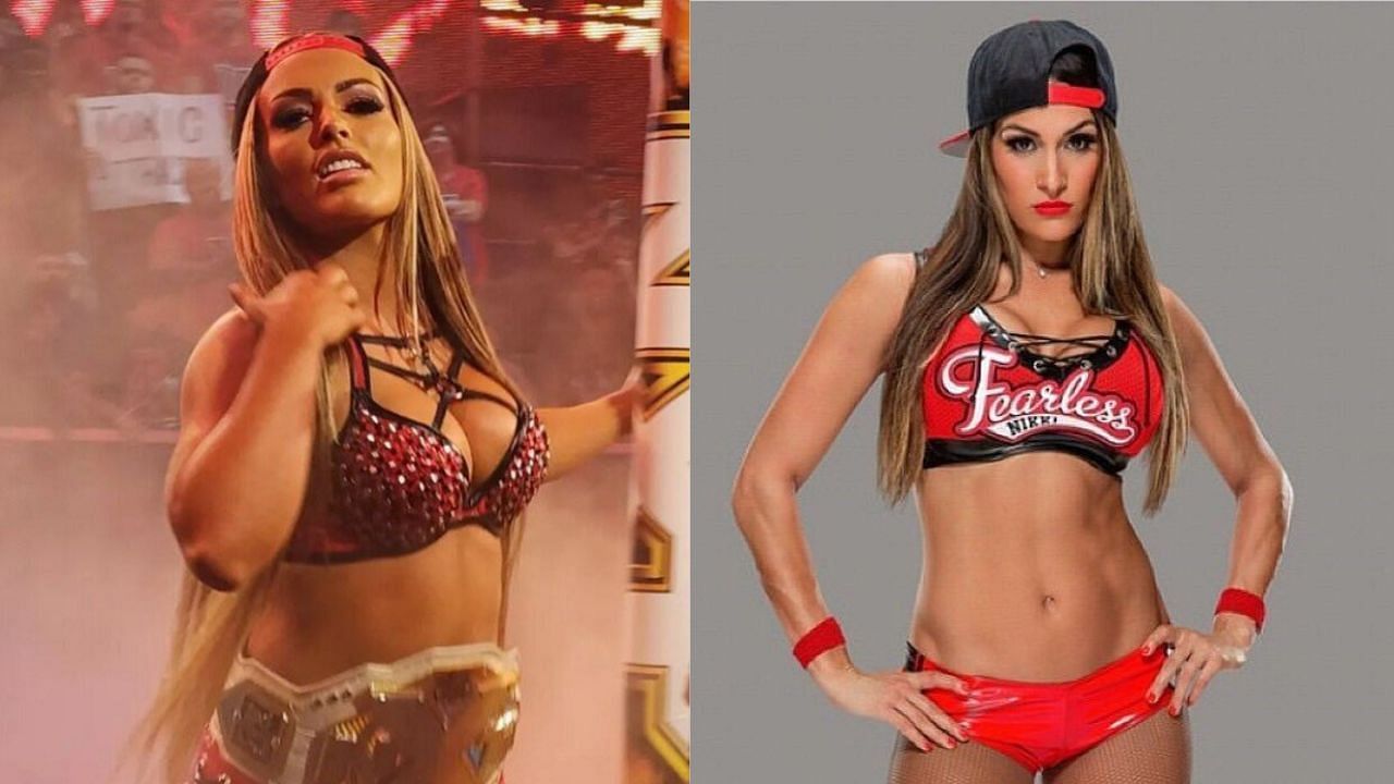 A comparison of Mandy Rose (left) and Fearless Nikki (right)