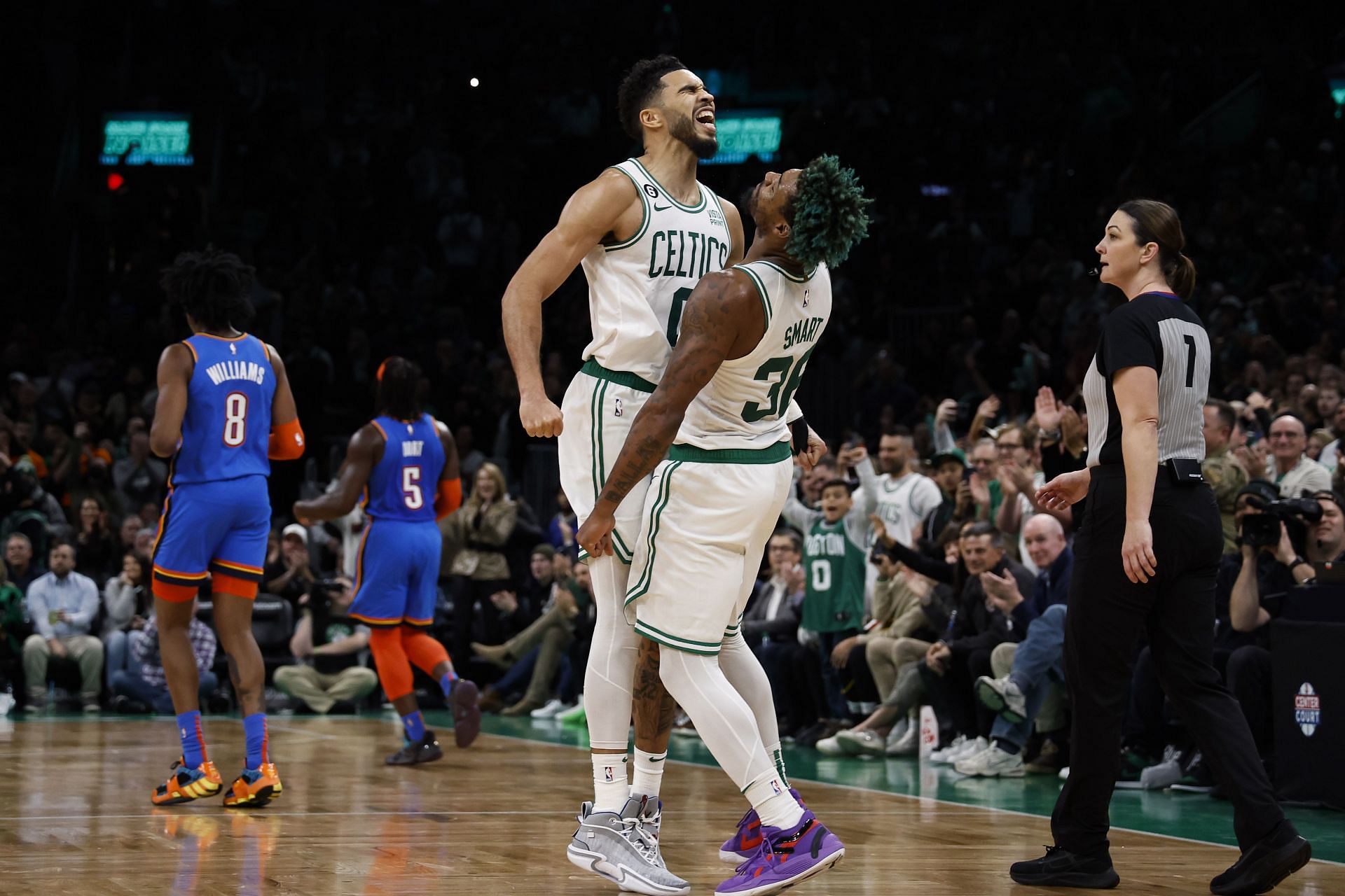 Jayson Tatum and Marcus Smart of the Boston Celtics.