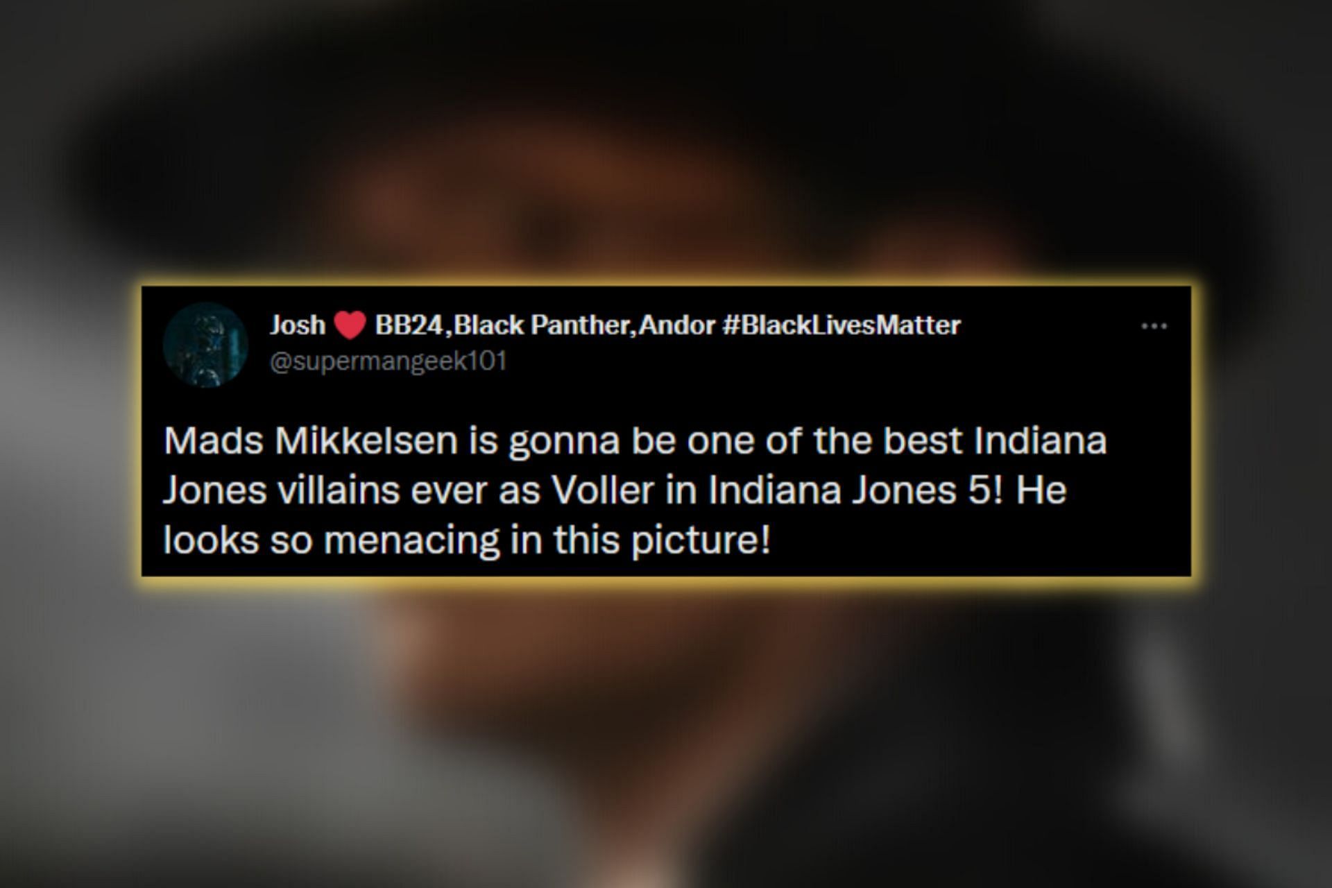 A fan reacts to Mikkelsen&#039;s first look in the upcoming Indiana Jones film (Image via Twitter/Sportskeeda)