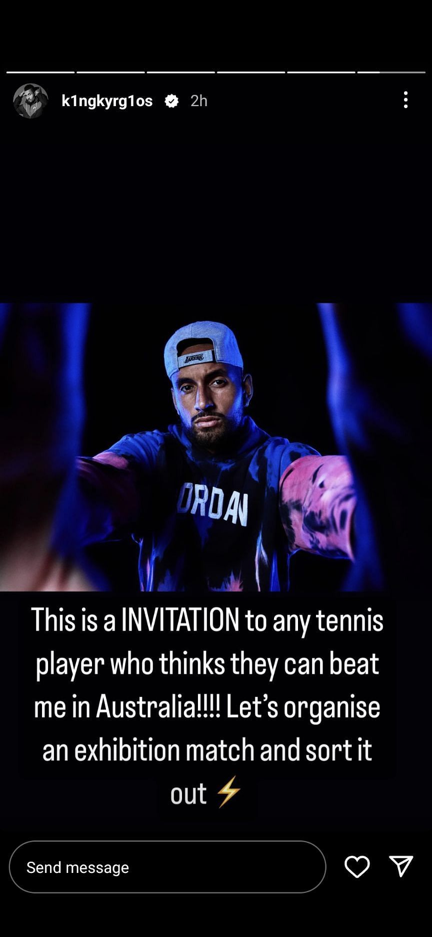 Nick Kyrgios on his Instagram Stories