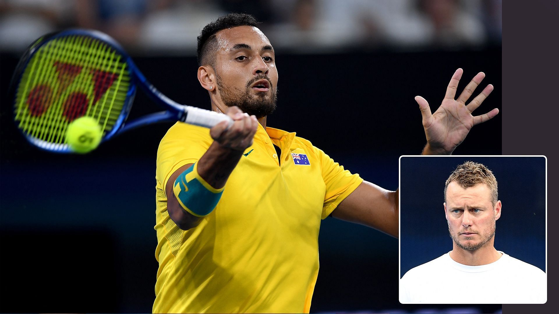 Australia captain Lleyton Hewitt (inset) says that he tried to get Kyrgios in the team.