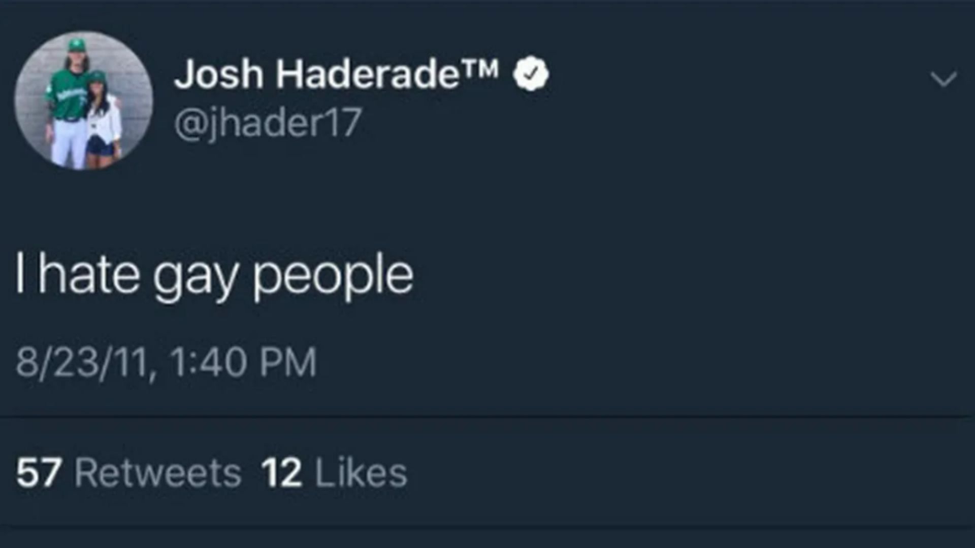 Screenshots of Hader's insensitive tweet via outsport.com