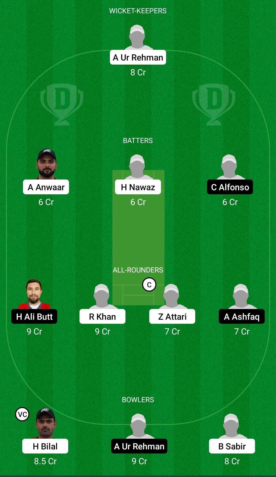 Dream11 Team for Cool Boys vs G Force Lions - Dubai D10 Division 2 2022.