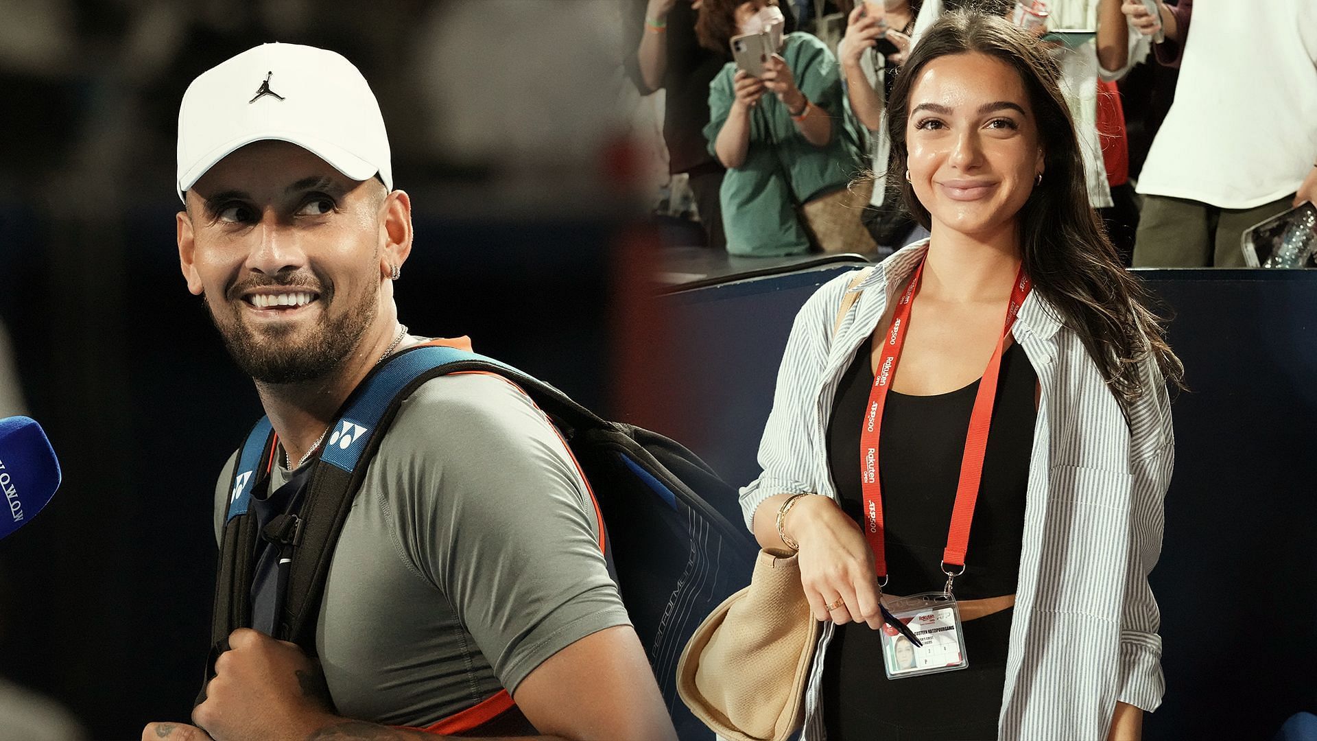 Nick Kyrgios (L) and his girlfriend Costeen Hatzi (R)