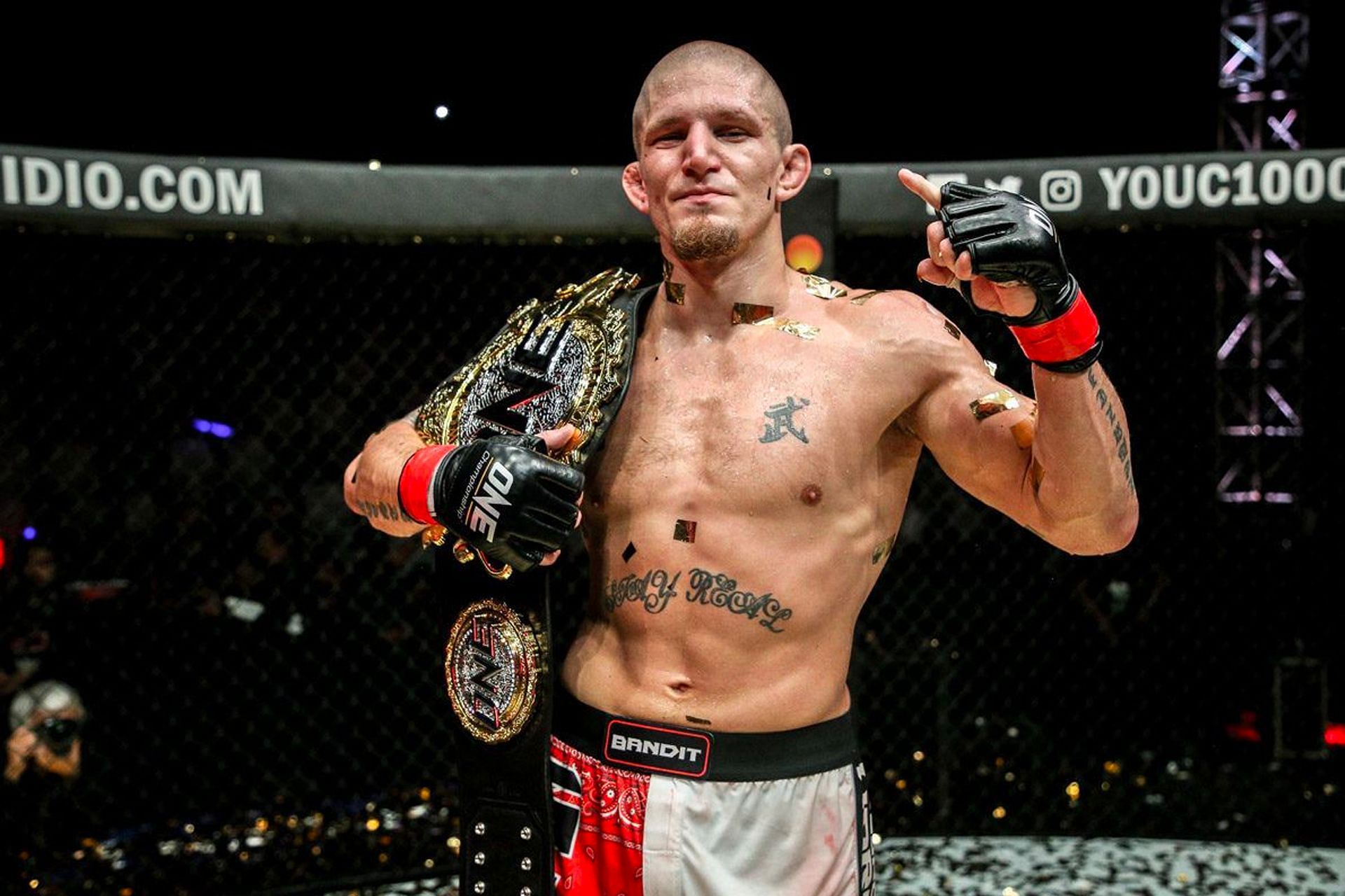 Zebaztian Kadestam holds his world title after his win [Photo: ONE Championship]