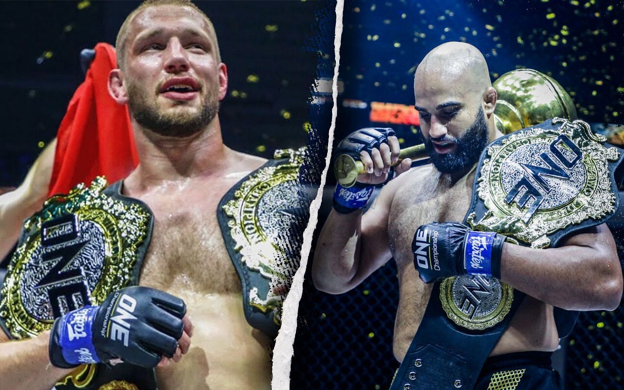 Reinier de Ridder (L) is still open to fight Arjan Bhullar (R) for the ONE heavyweight world title if he comes back. | [Photos: ONE Championship]