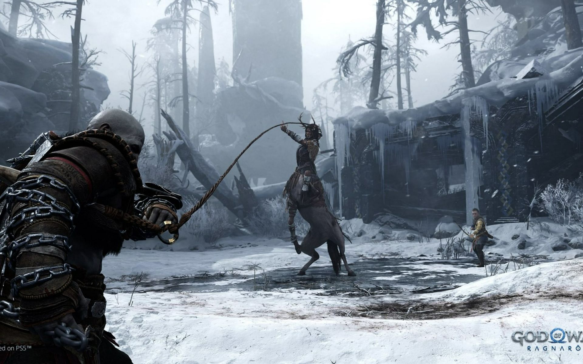 Kratos fighting a Stalker, one of the new enemy types (Image via Sony)