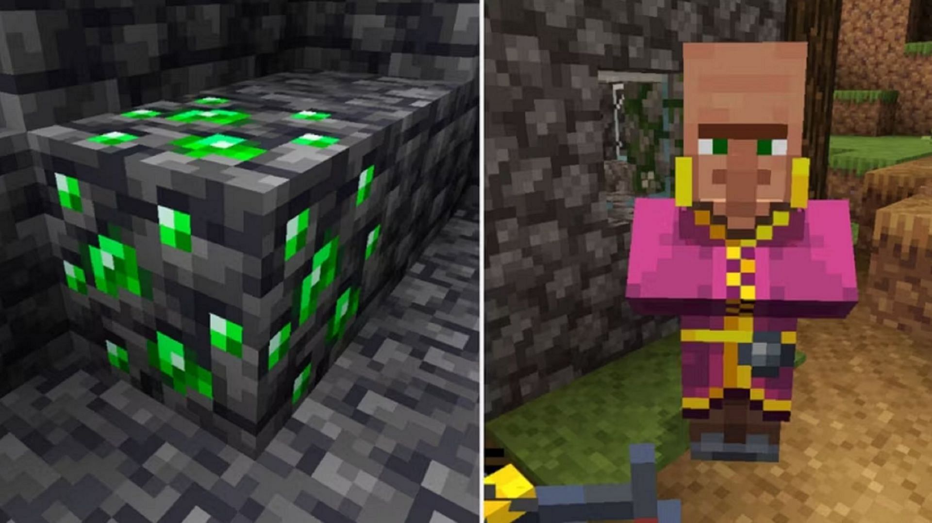 Emeralds can be mined, looted, and traded for in Minecraft (Image via Mojang)
