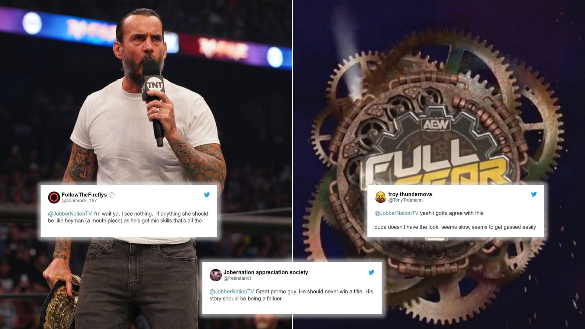 CM Punk (left), Full Gear logo (right)