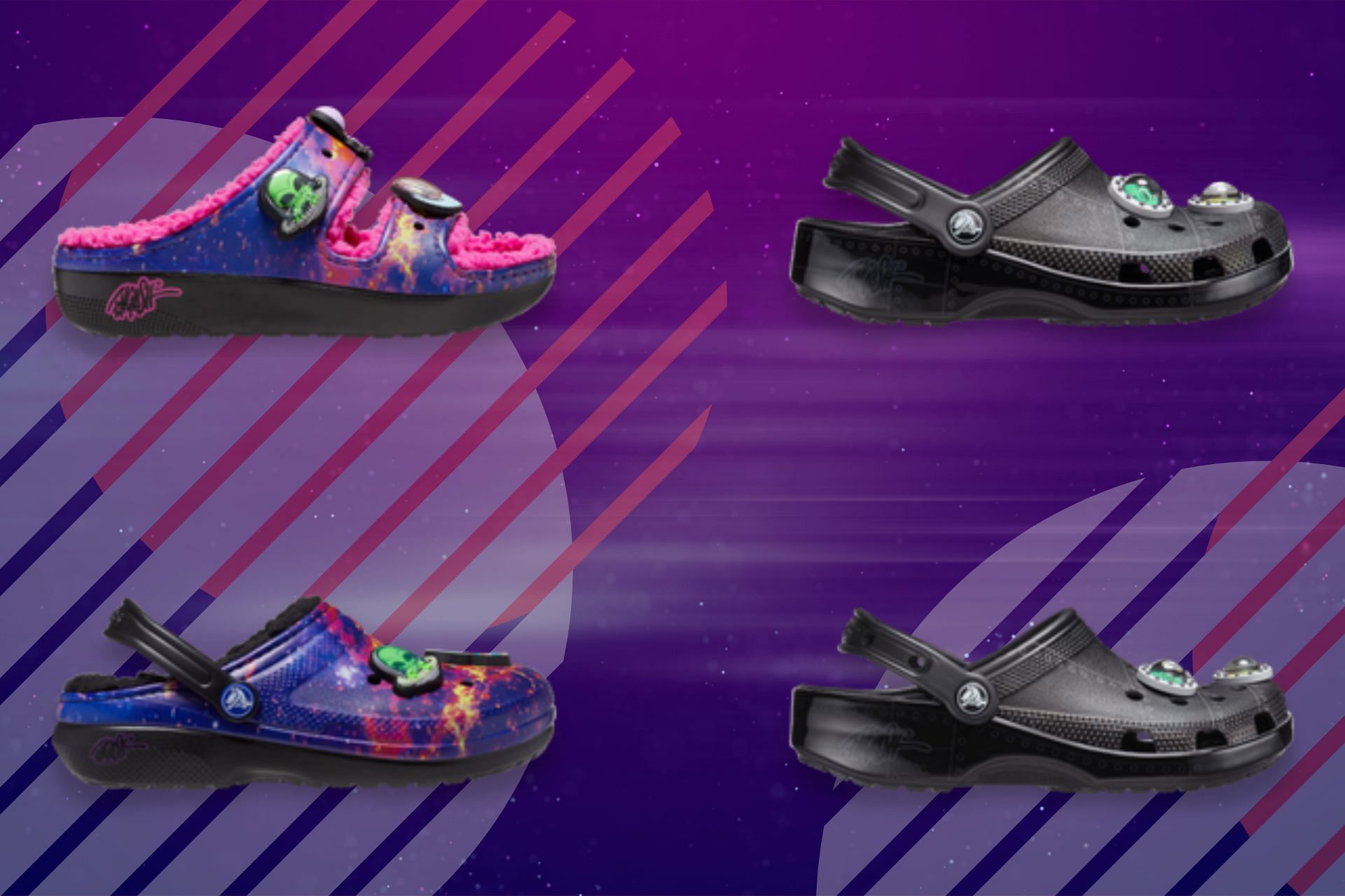 The newly released four-piece Crocs x Ron English footwear collection (Image via Sportskeeda)