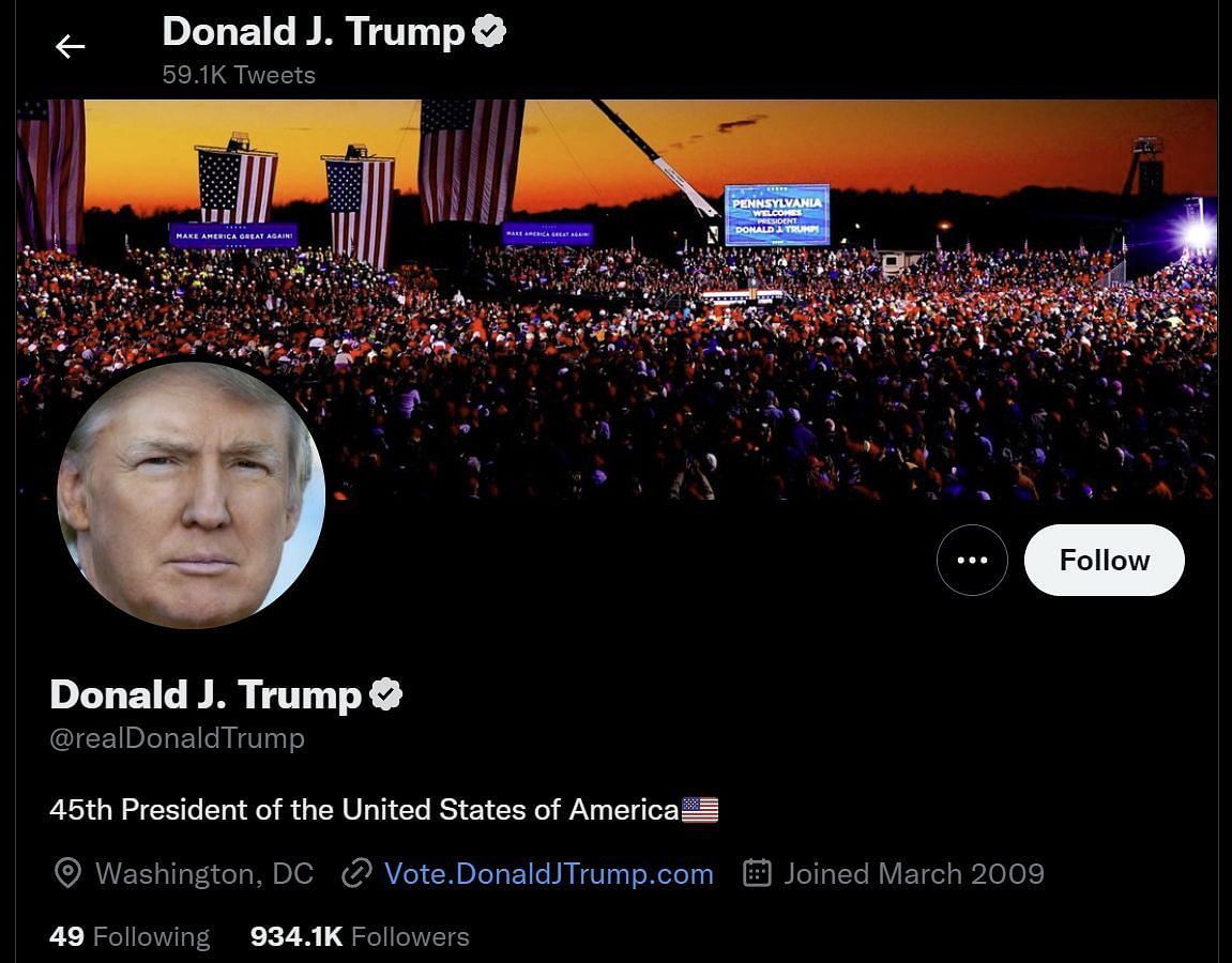 Donald Trump&#039;s official Twitter handle was live as of November 20, 2022 (Image via Twitter)
