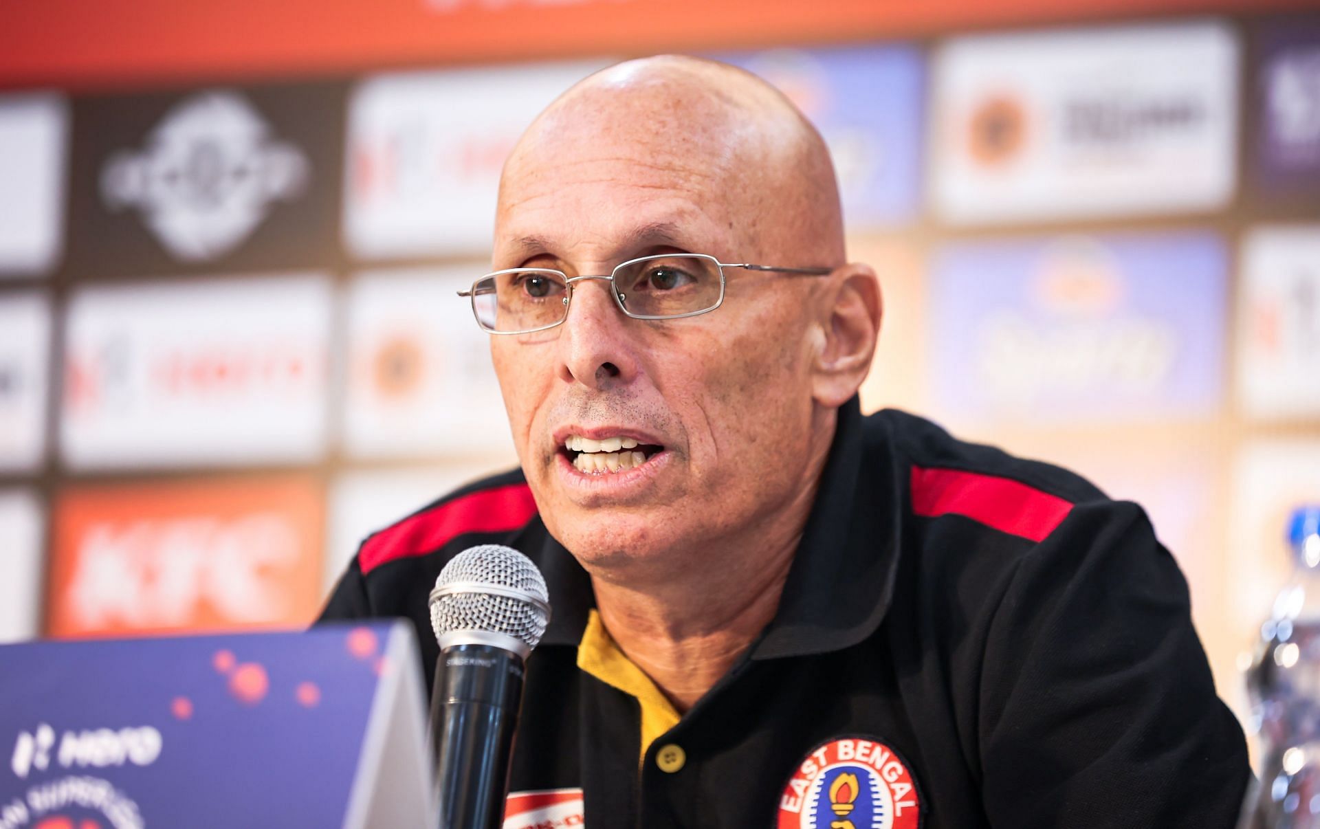 Stephen Constantine talking to the media ahead of East Bengal