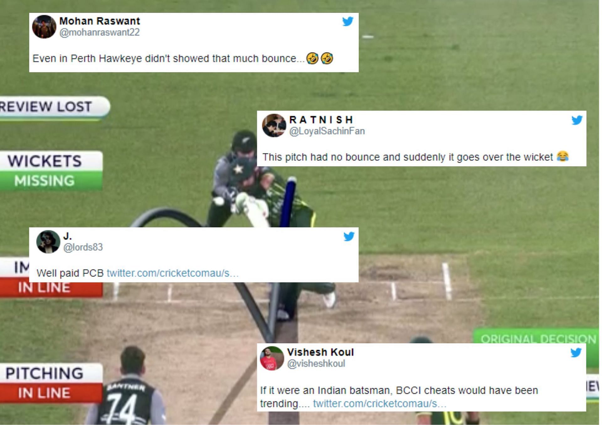 Babar Azam survived an LBW call against Mitchell Santner as New Zealand reviewed in vain with ball tracking taking it over the stumps