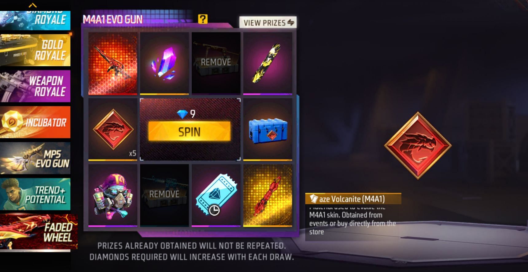 Draw rewards by paying diamonds (Image via Garena)