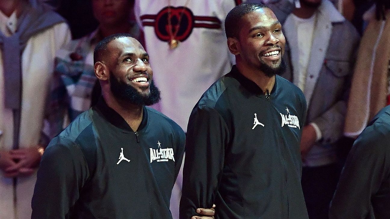 NBA superstars LeBron James, left, and Kevin Durant