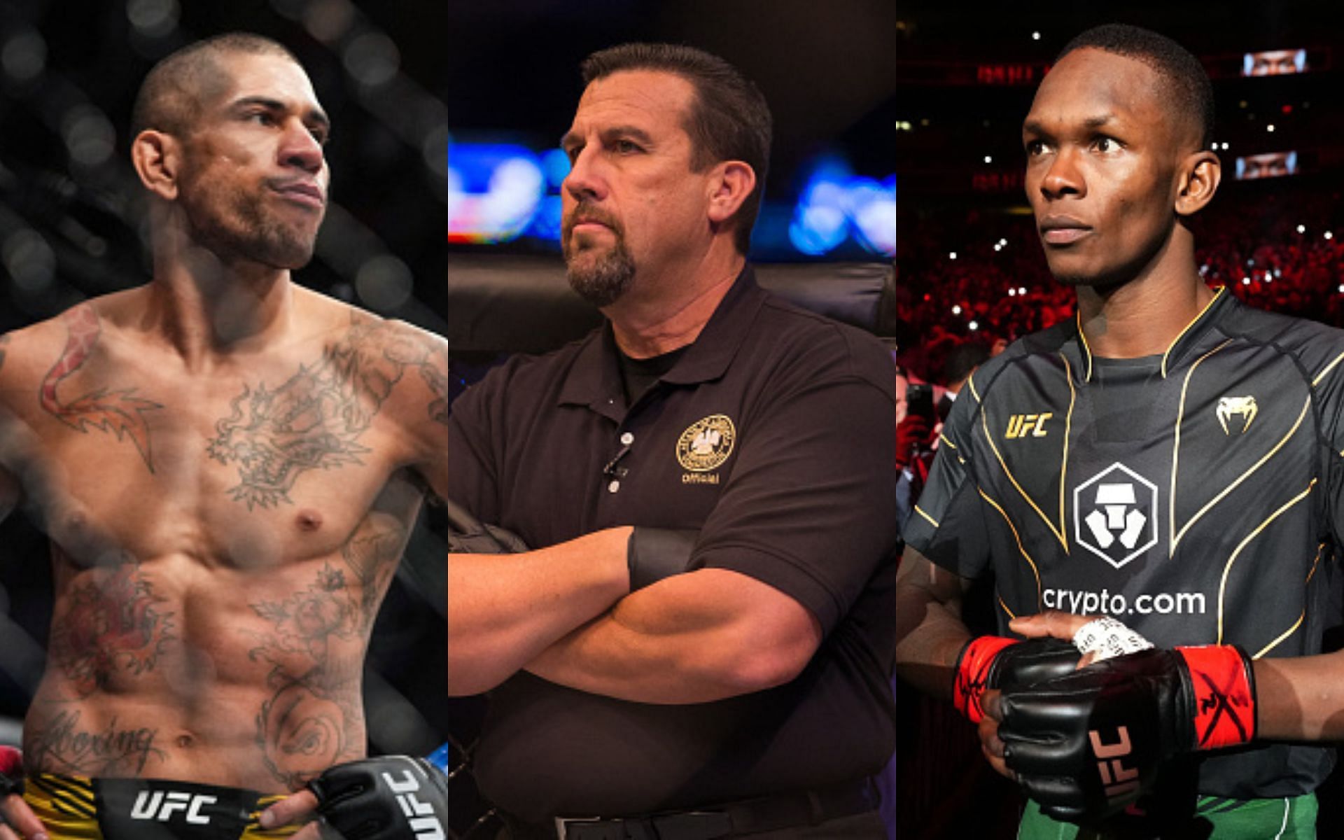 Alex Pereira (left), John McCarthy (middle), Israel Adesanya (right)