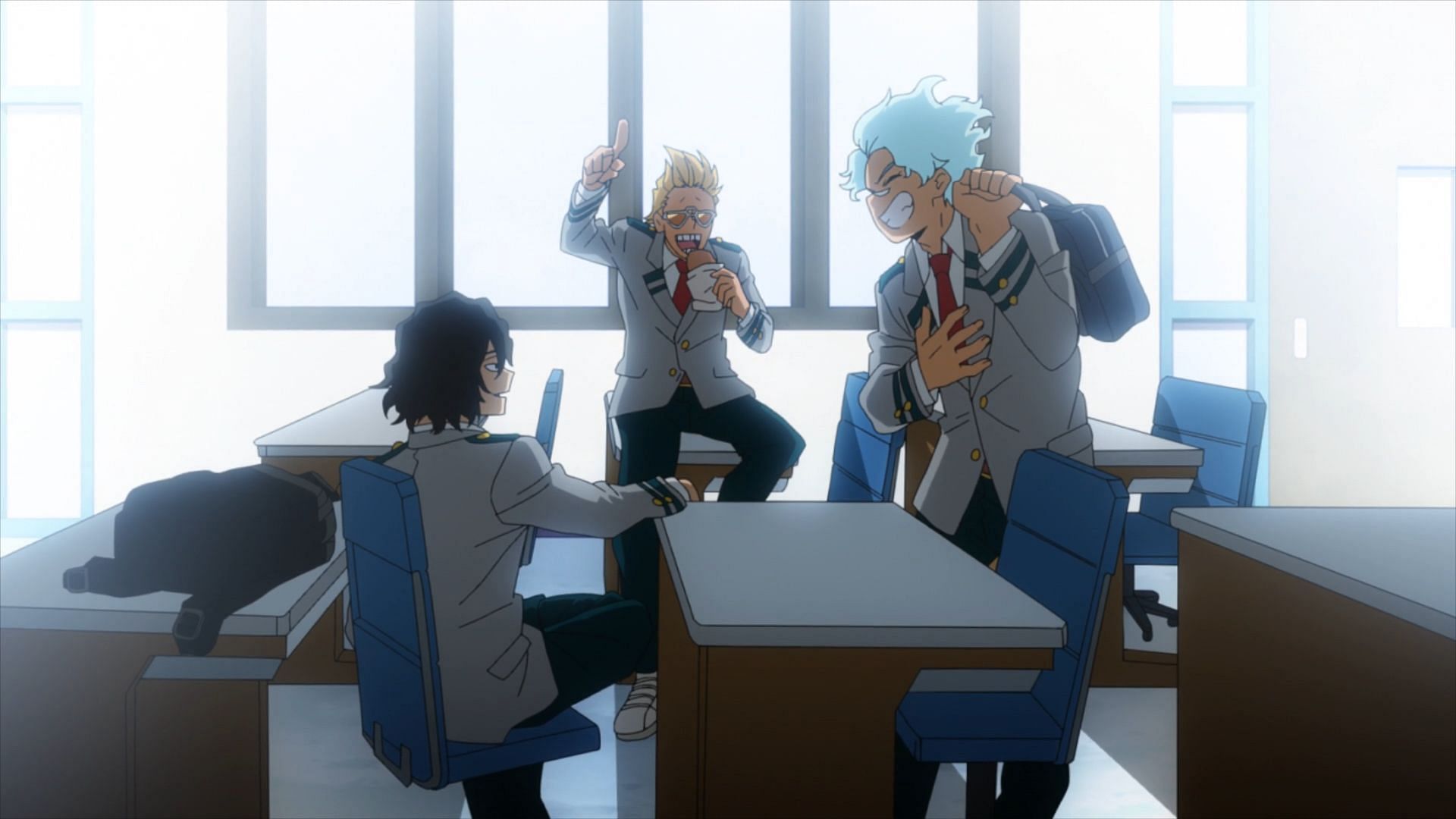 Aizawa, Yamada, and Shirakumo during their time as students (image via Studio Bones)