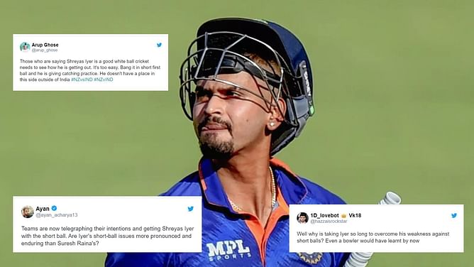 "Shreyas Iyer and short ball story still continues" - Twitter fumes after the right-handed batter goes for a golden duck in the third T20I