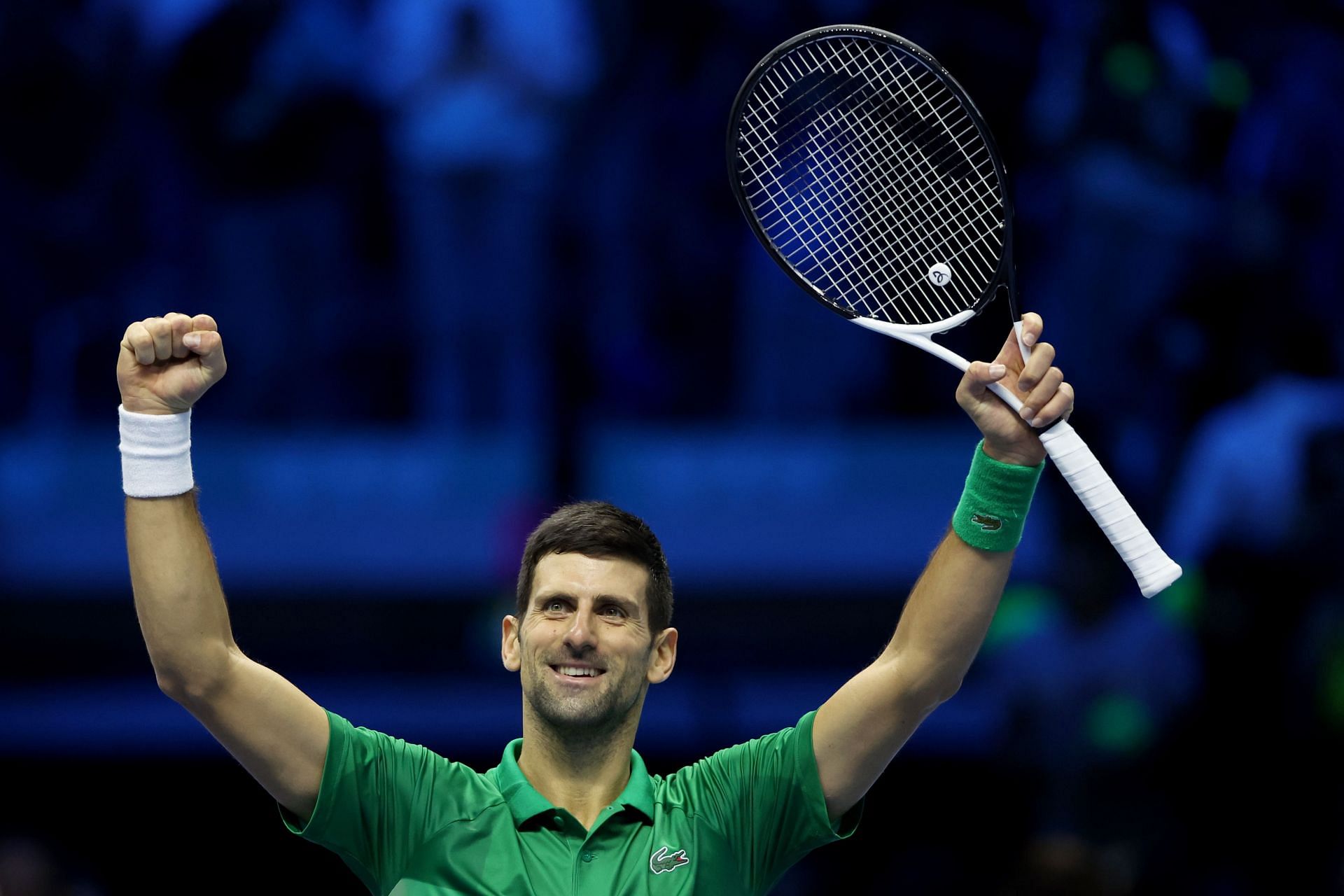Novak Djokovic celebrates his win against Taylor Fritz at the 2022 ATP Finals
