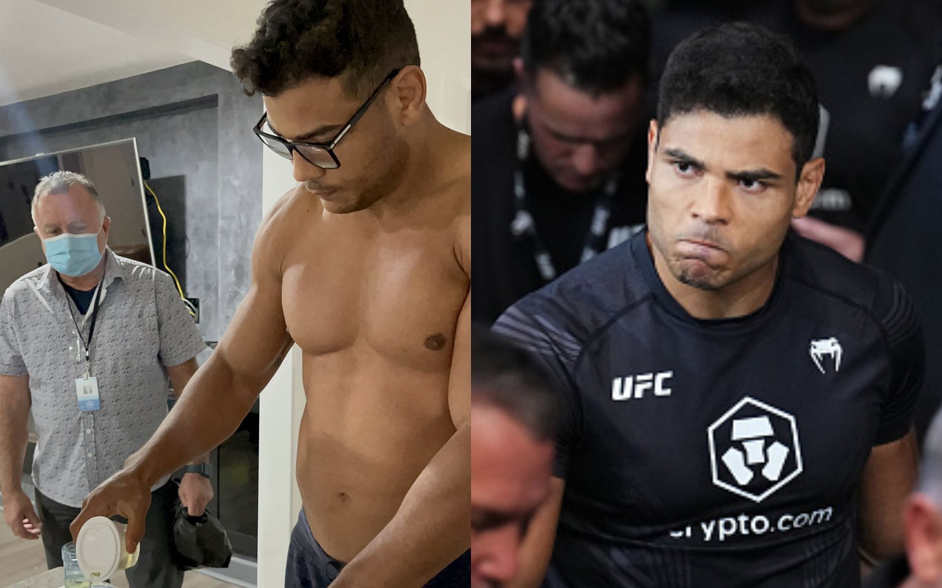 Paulo Costa being tested by USADA (left: Image credit: @BorrachinhaMMA on Twitter), Paulo Costa (right)