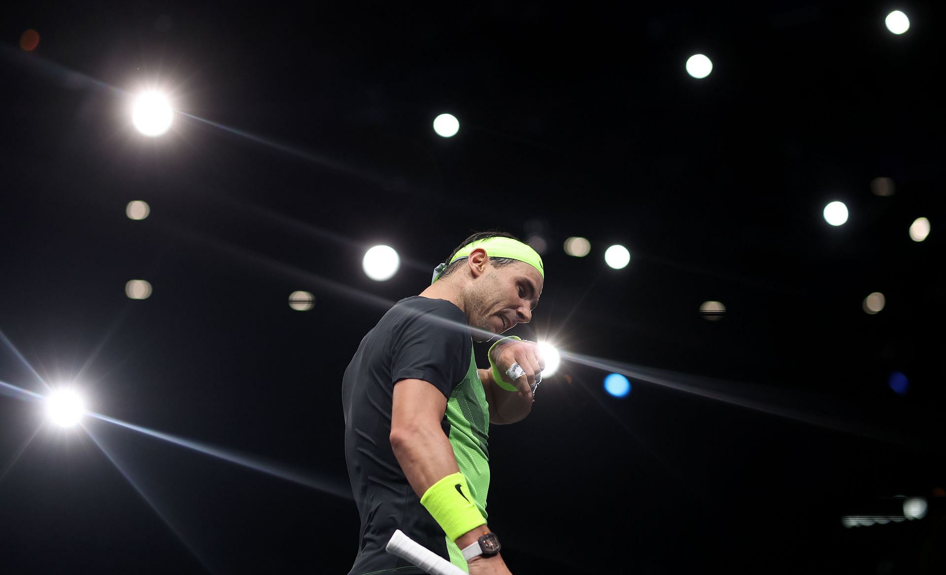 Rafael Nadal in action at the 2022 Paris Masters.