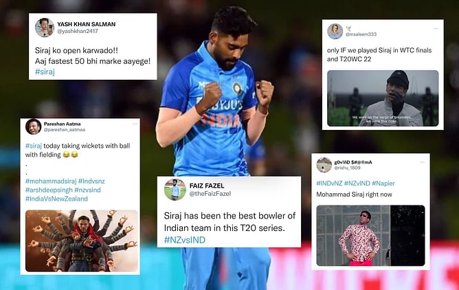 "Let Siraj open the batting today, he’s doing everything right!" - Fans react as the Indian pacer finishes with career-best bowling figures in 3rd T20I vs New Zealand