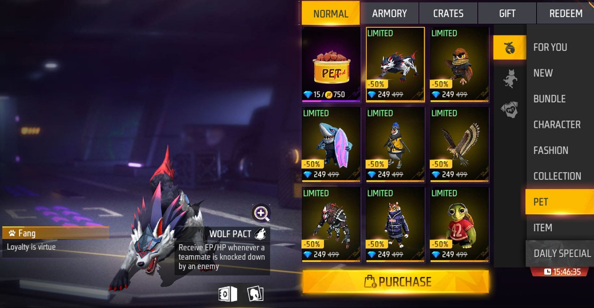 Pets are available at a discount (Image via Garena)