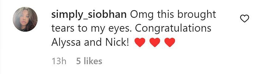 A comment congratulating the new parents (Image via Instagram/ @simply_siobhan)