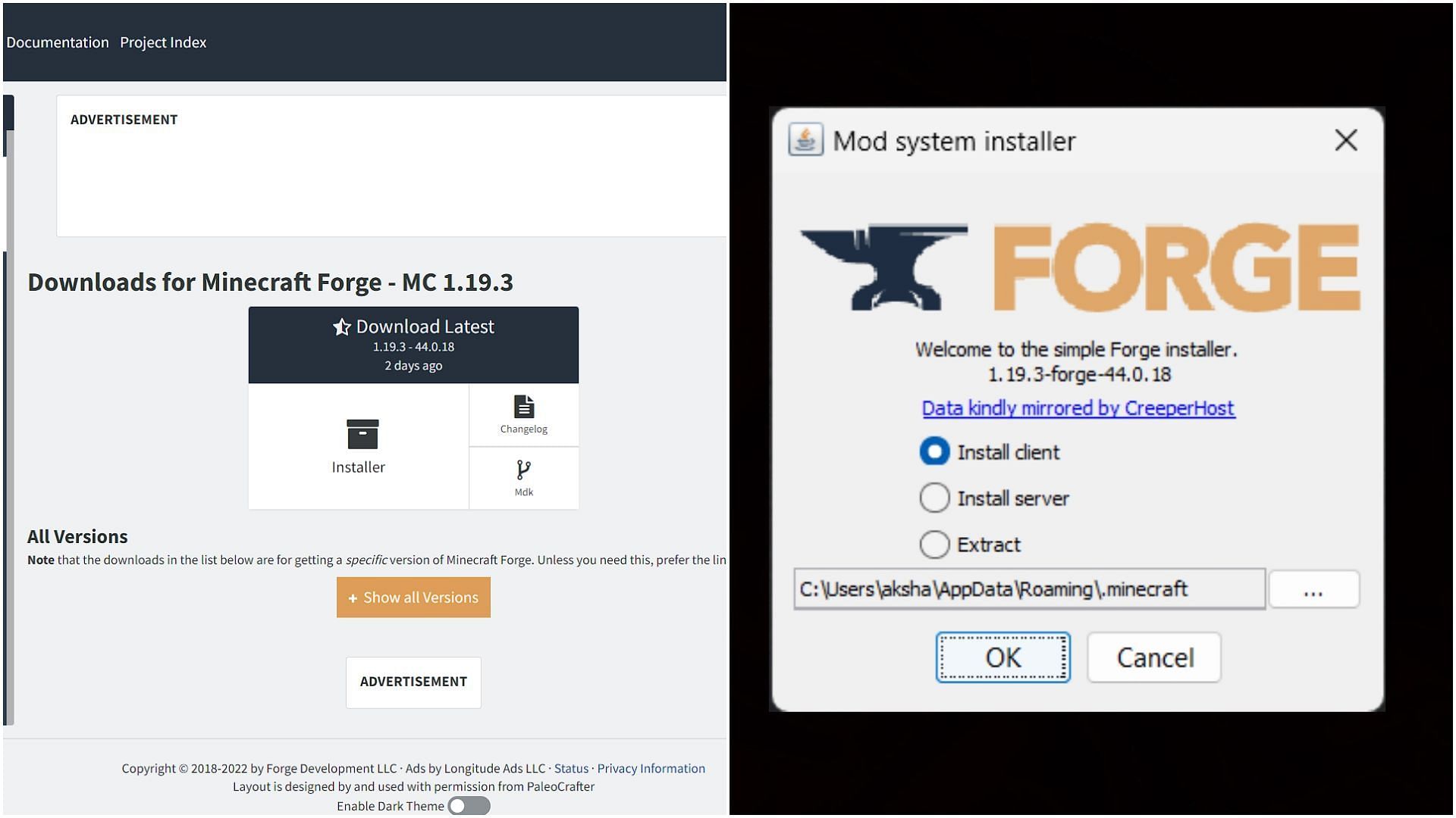 Download and install Forge API to run the mod for capes (Image via Sportskeeda)