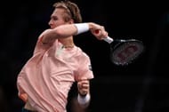 Sebastian Korda in action against Alex de Minaur at the Rolex Paris Masters