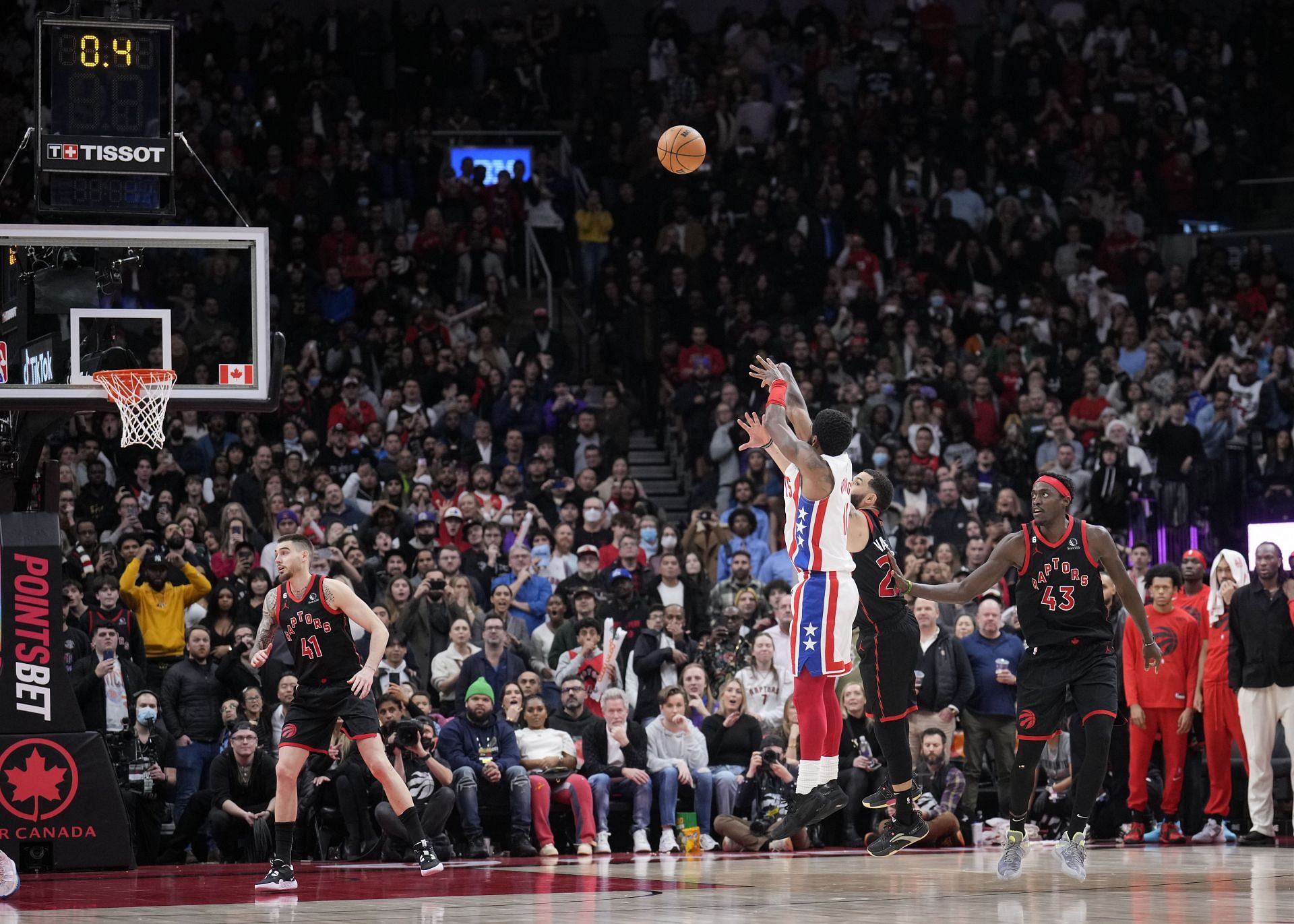 Kyrie Irving takes a shot against the Toronto Raptors.