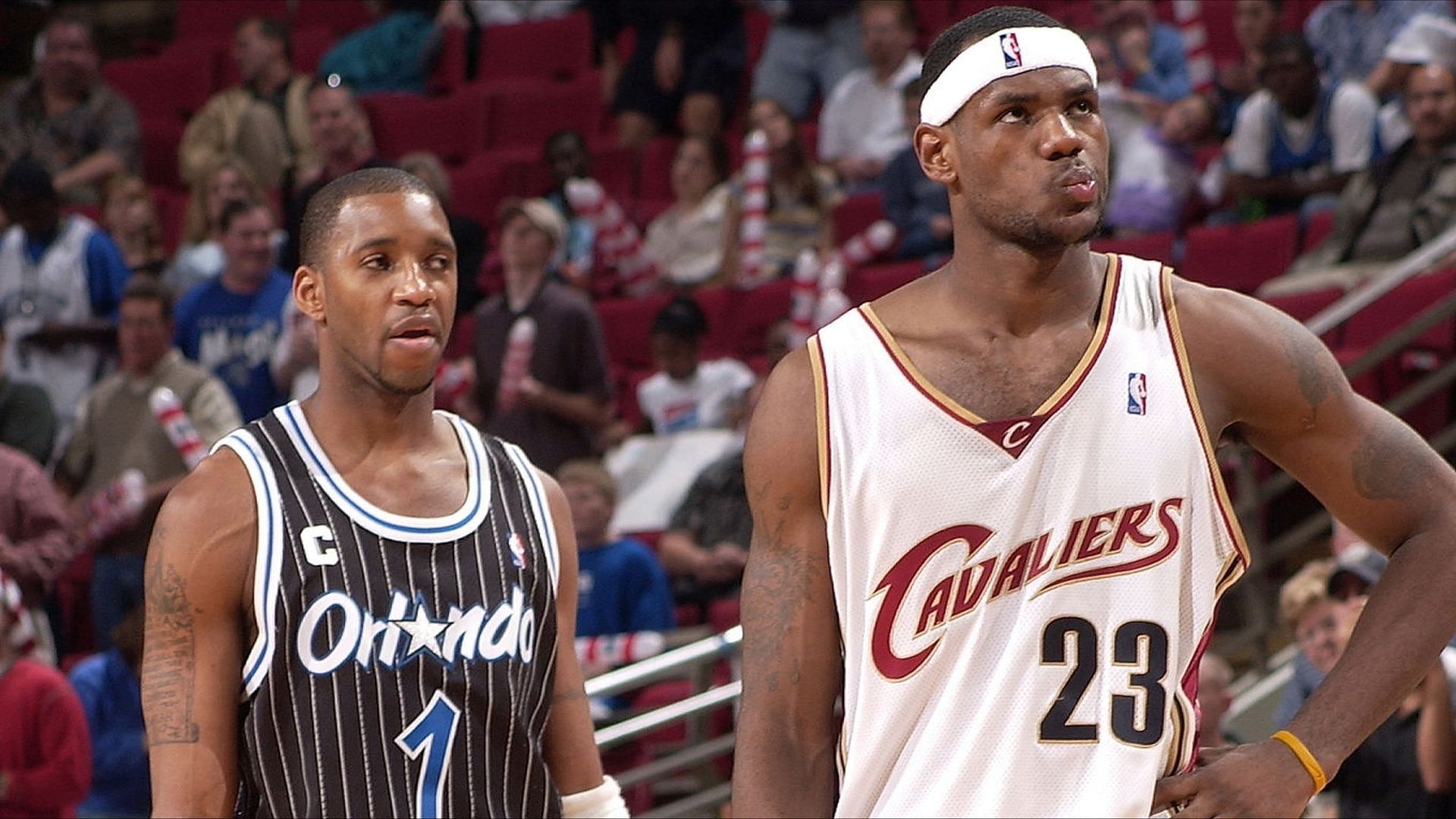 Tracy McGrady of the Orlando Magic against LeBron James of the Cleveland Cavaliers in 2003