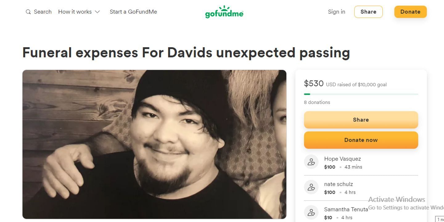 Dave&#039;s fundraiser page (Image via GoFundMe)