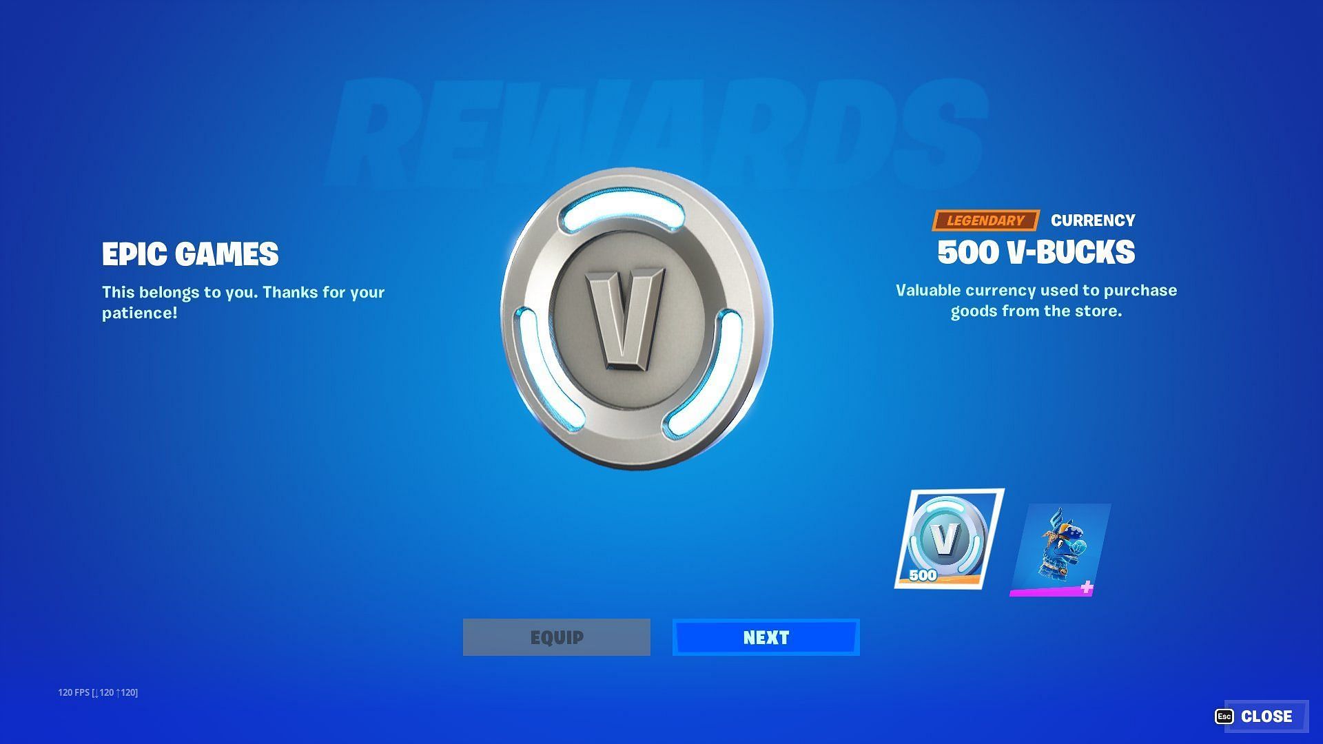 Thanks to Fortnite Reboot Rally, some players received 500 V-Bucks (Image via Epic Games)