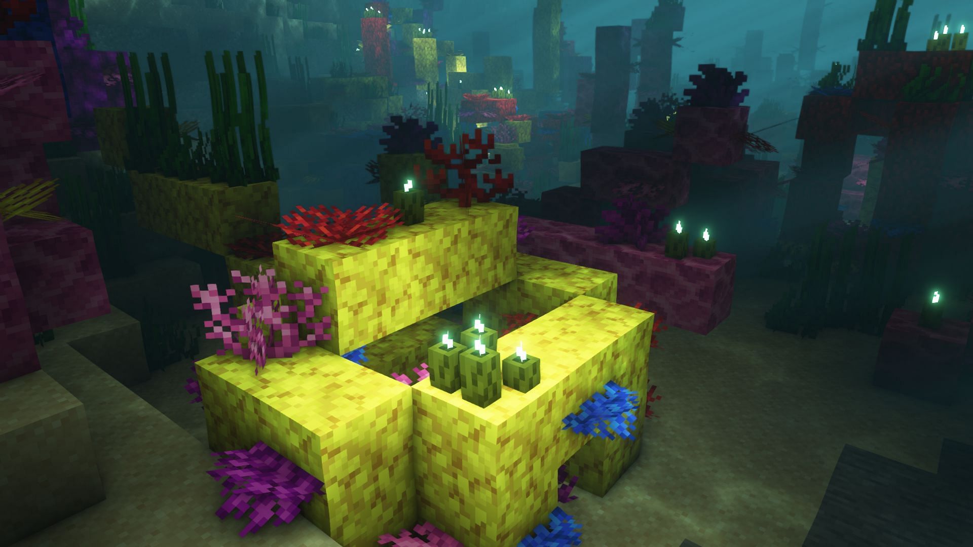 Sea pickles can be found in coral reefs (Image via Mojang)