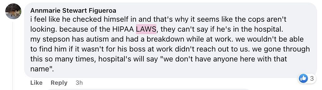 Social media users doubt that the doctor could be inside the hospital, and the police might not have checked inside due to the HIPAA law. (Image via Facebook)