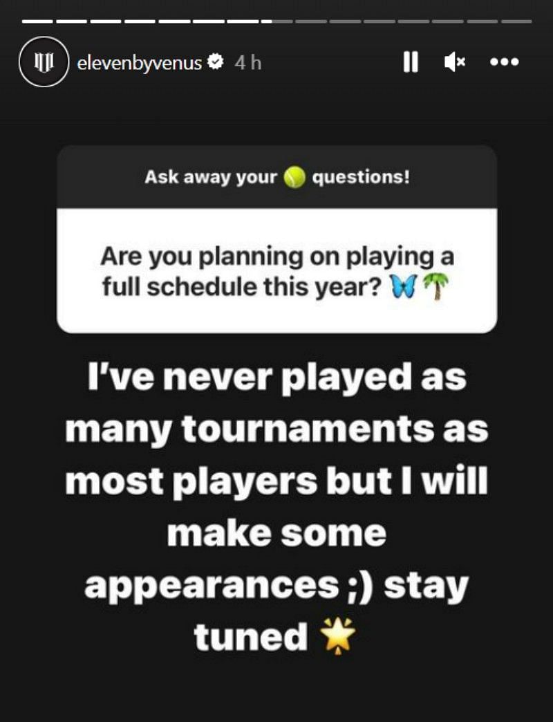 Venus on whether she would play a full schedule in 2023