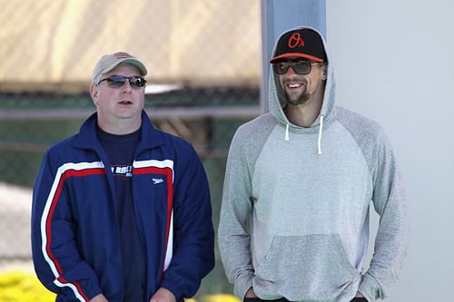 Bob Bowman and Michael Phelps during the Santa Clara International Grand Prix in 2011