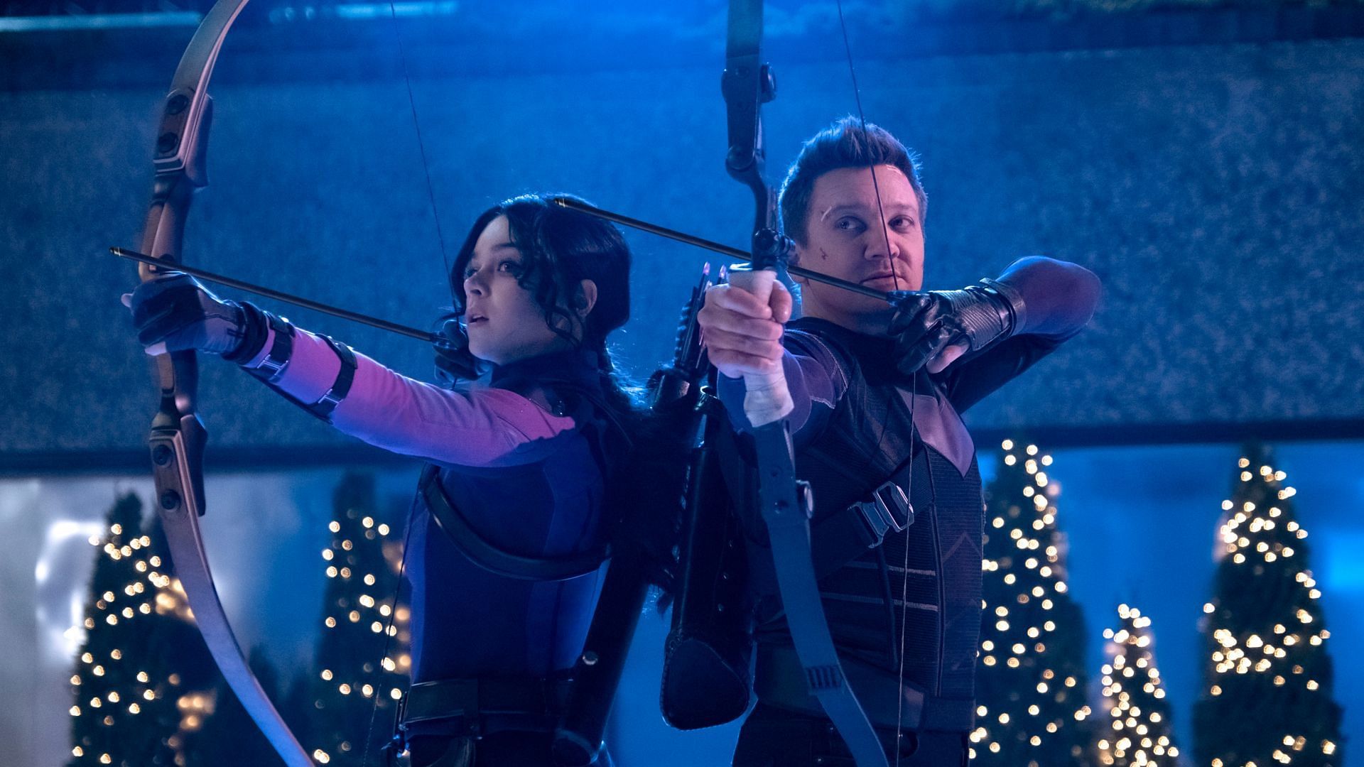Kate Bishop/Hawkeye and Clint Barton/Hawkeye in Hawkeye (image via Marvel Studios)