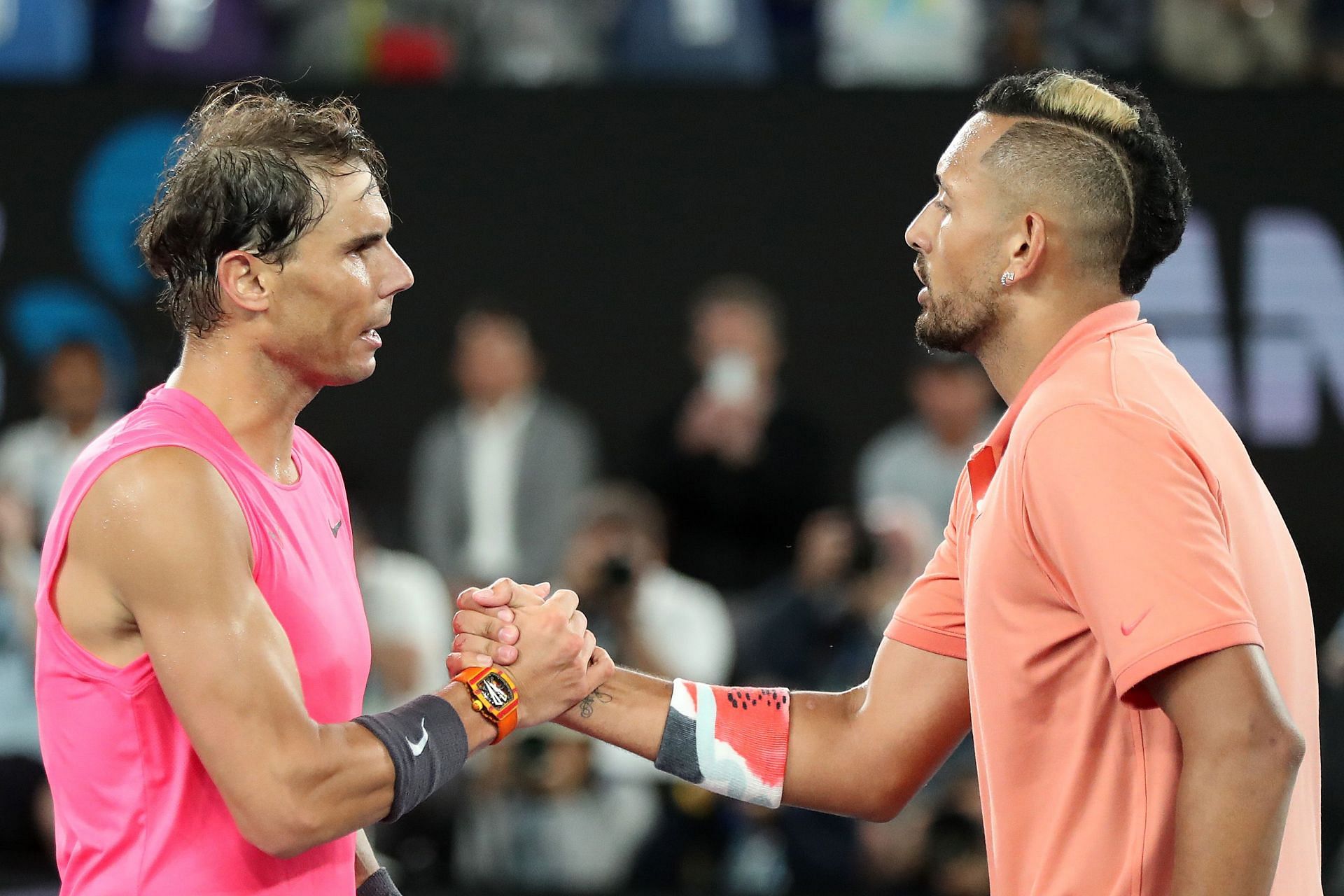 Rafael Nadal (L) and Nick Kyrgios