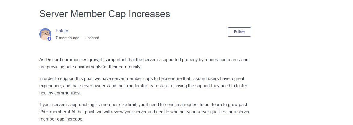 Discord Member Limit (Image via Discord Support)