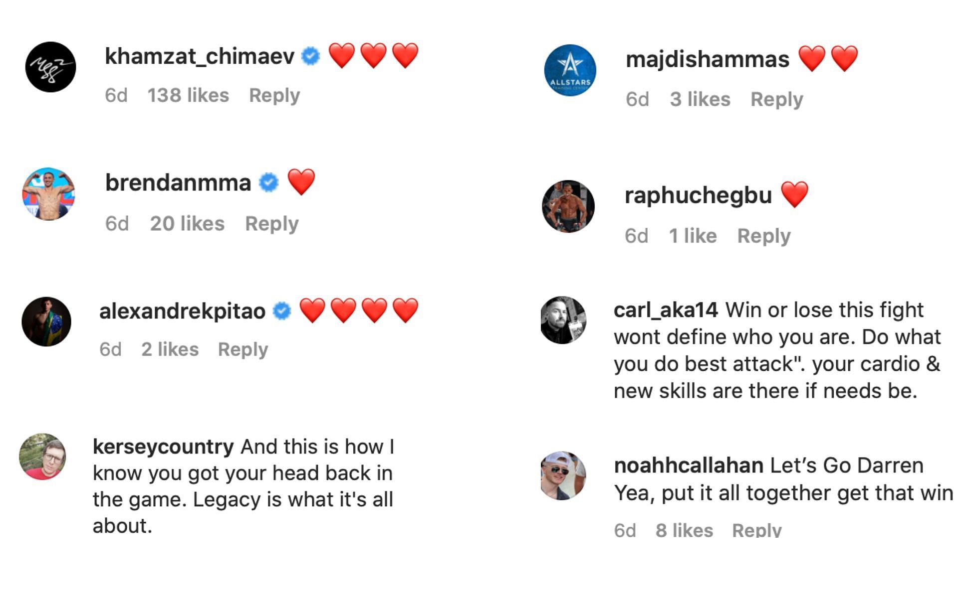 Screenshots of comments from @darrentill2.0 on Instagram