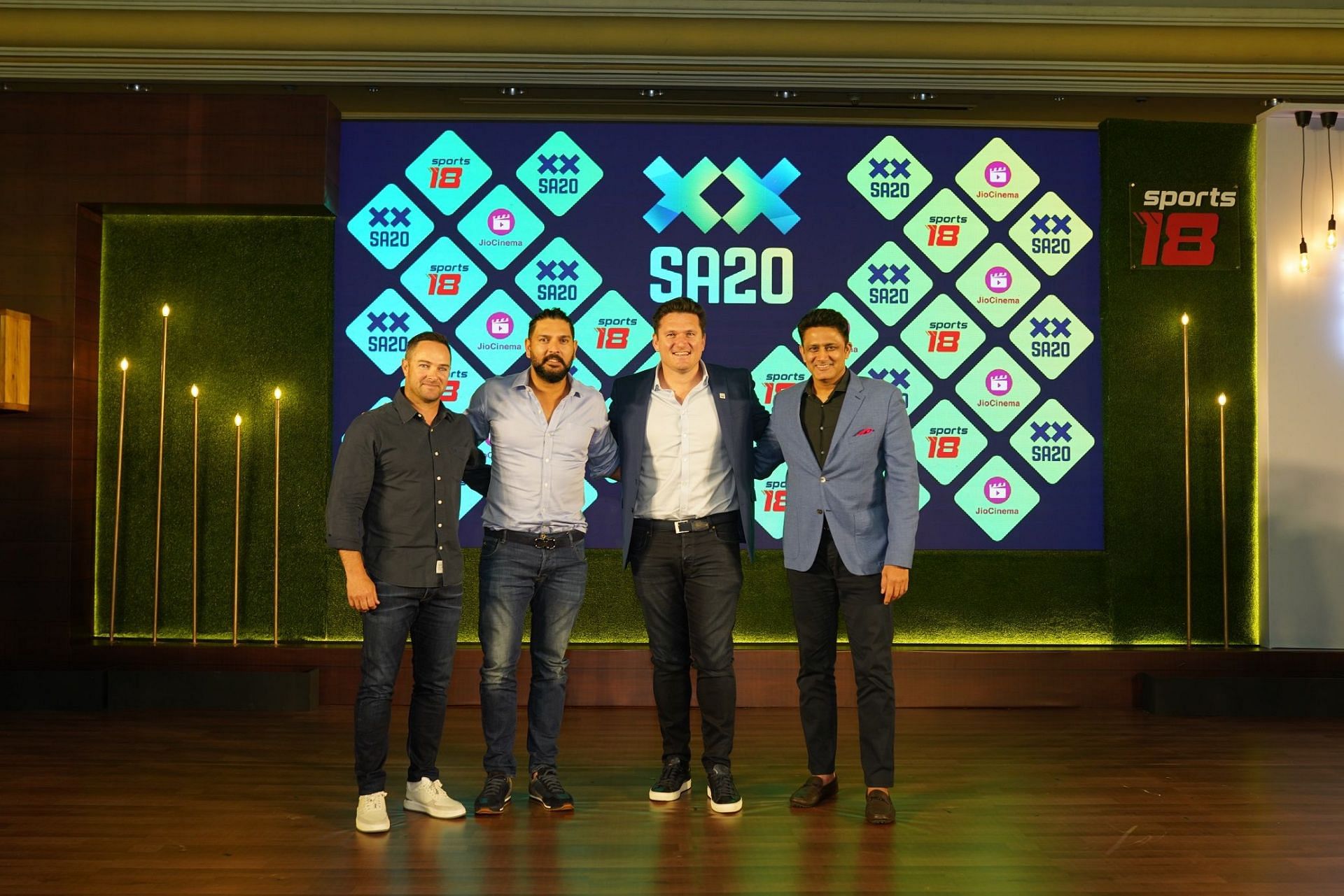 Mark Boucher, Yuvraj Singh, Graeme Smith and Anil Kumble at the SA20 Event.
