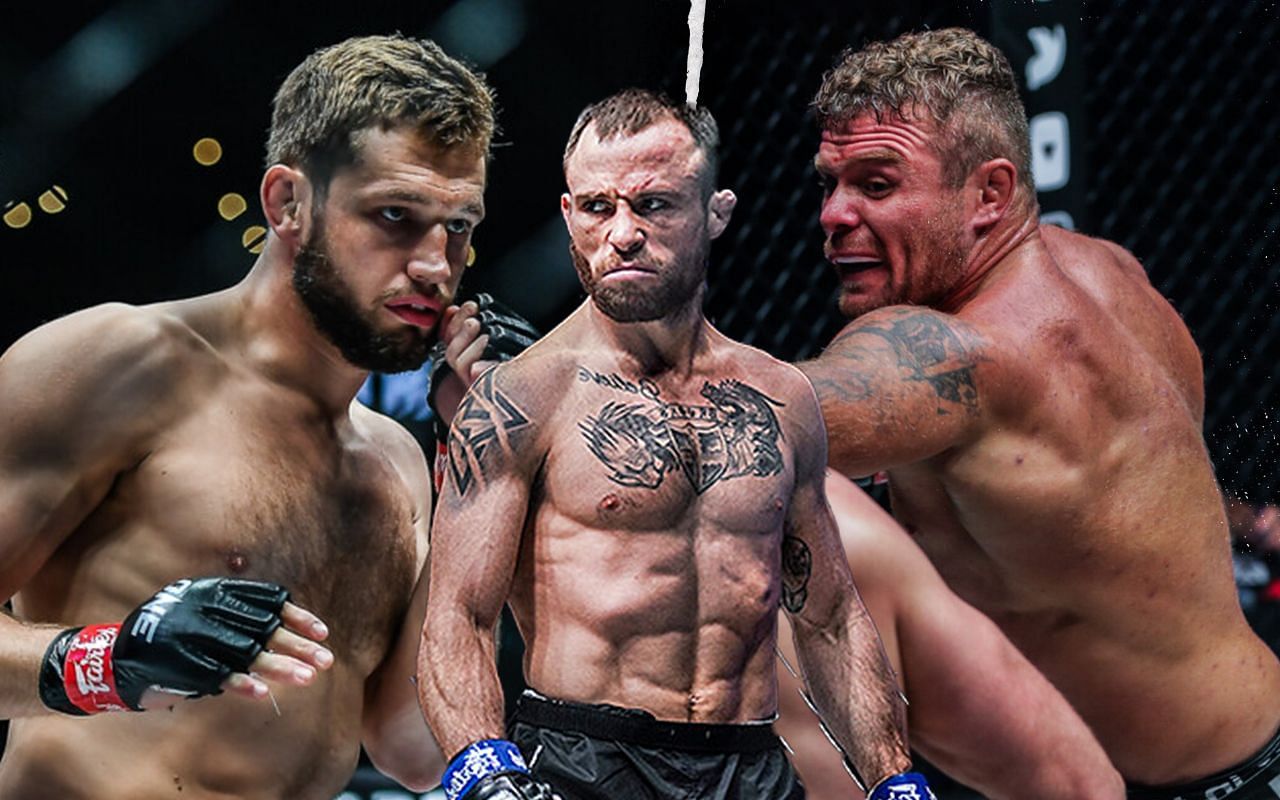 Jarred Brooks (Centre) gives his prediction on de Ridder (Left) vs Malykhin (Right)