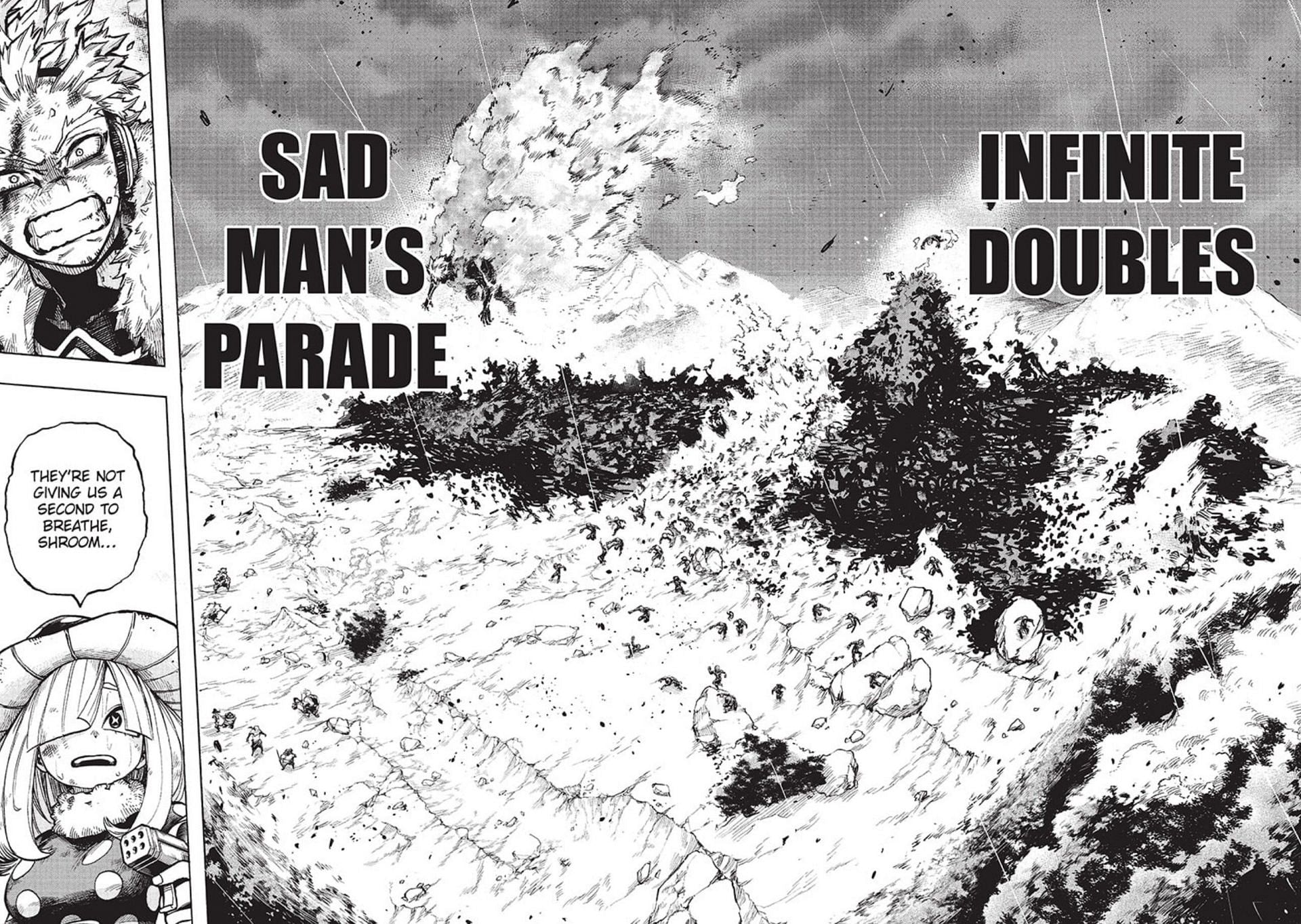 Sad Man&#039;s Parade is supposed to continue in My Hero Academia chapter 376 (Image via Kohei Horikoshi/Shueisha)