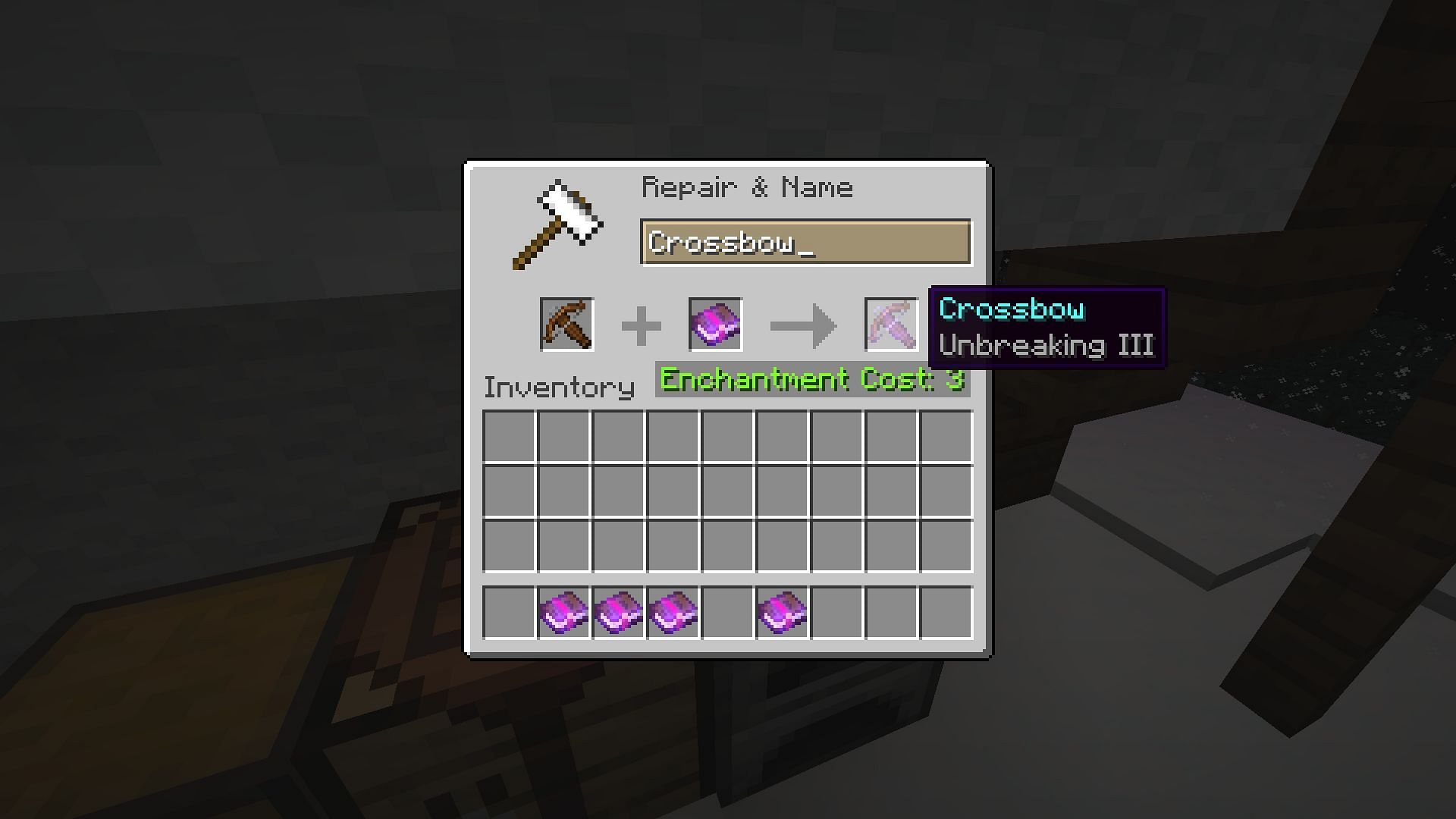 Unbreaking enchantment in Minecraft increases the durability of the crossbow (Image via Mojang)