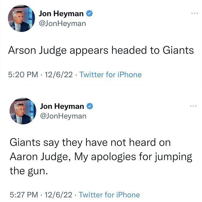 Jon Heyman clarifies premature Aaron Judge-to-Giants report on